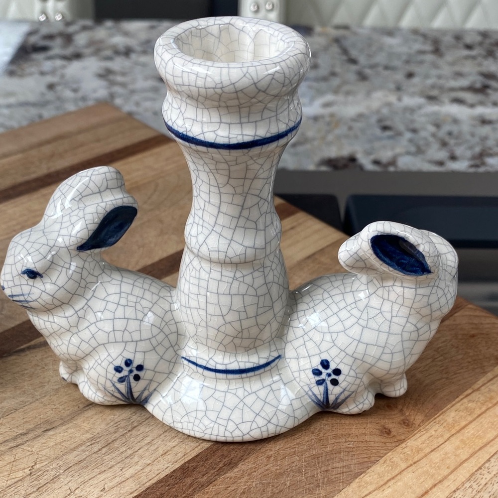 White and Blue Rabbit Candle Holders - Picture 4 of 5